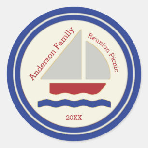 Rode, witte, blauwe, zwarte zeilboot Sticker