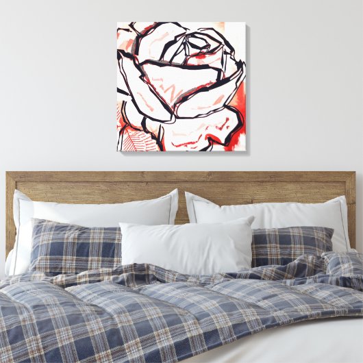 Rode Witte Bloem Abstract Kleurrijk Roos Home Deco Canvas Afdruk (Insitu (Slaapkamer))