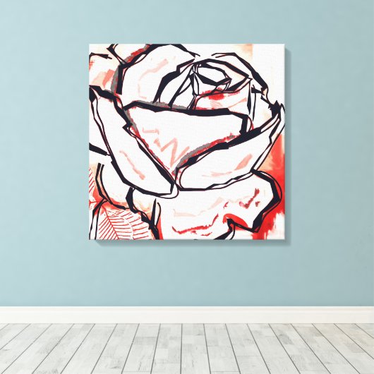 Rode Witte Bloem Abstract Kleurrijk Roos Home Deco Canvas Afdruk (Insitu (Houten vloer))
