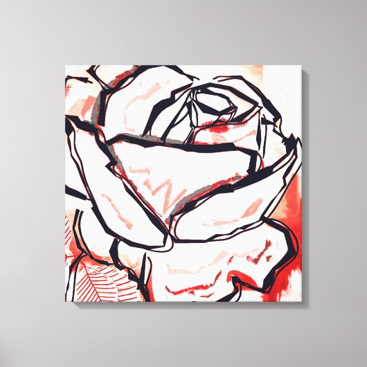 Rode Witte Bloem Abstract Kleurrijk Roos Home Deco Canvas Afdruk (Voorkant)