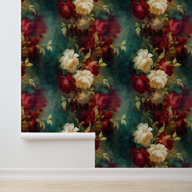  rode witte bloemen behang (Applicatie)