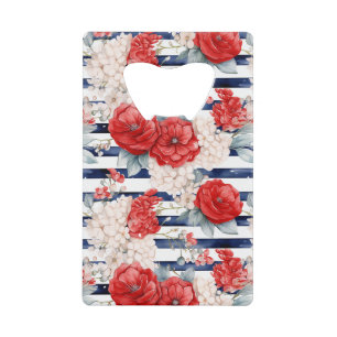 Rode Witte Bloemen Blauwe Strepen Kredietkaart Flessenopener