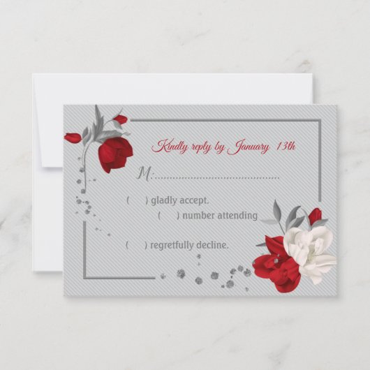 Rode & witte bloemen botanisch RSVP kaartje (Voorkant)