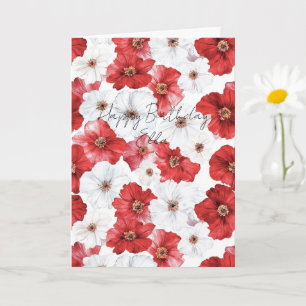 Rode Witte Bloemen Verjaardag Kaart