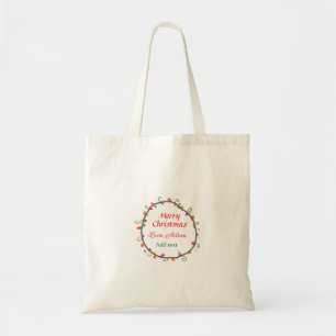 Rode witte bloemige waterverf krans vrolijk kerstf tote bag