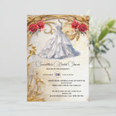Rode witte bruidsjurk rozen luxe bloemen kaart (Staand voorkant)