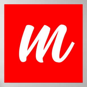 Rode Witte Calligrafie Monogram Initiaal Letter Poster