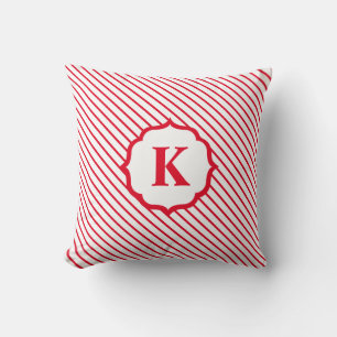 Rode Witte Candy Cane Stripe Monogram Kerstmis Kussen