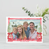 Rode & Witte Chinoiserie Topiary  Feestdagenkaart (Staand voorkant)