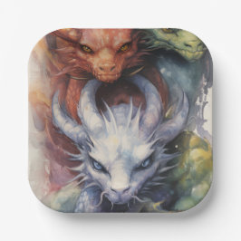 Rode witte draken papieren bordje