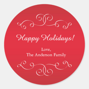 Rode Witte Elegante Kerstvakantie Sticker Label