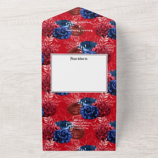 Rode Witte en Blauwe Amerikaanse bruiloft All In One Uitnodiging (Buitenkant)