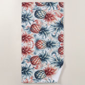 Rode, witte en blauwe ananas strandlaken (Voorkant)
