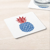 Rode witte en blauwe ananas vierkante kartonnen onderzetter (Schuin)