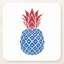 Rode witte en blauwe ananas vierkante kartonnen onderzetter