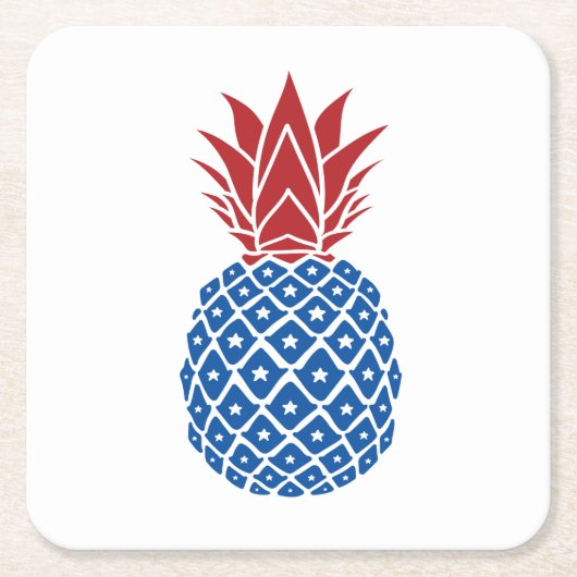 Rode witte en blauwe ananas vierkante kartonnen onderzetter (Voorkant)