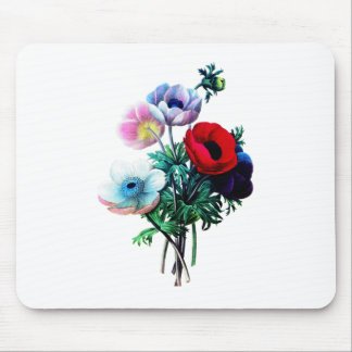 Rode witte en blauwe anemonen van Redoute Muismat