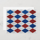 Rode, witte en blauwe Argyle, 4 juli glitter Briefkaart (Voorkant / Achterkant)