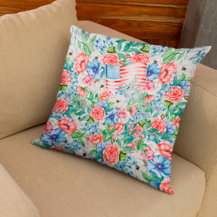 Rode Witte En Blauwe Bloemen Patriottisch 4 Juli Kussen