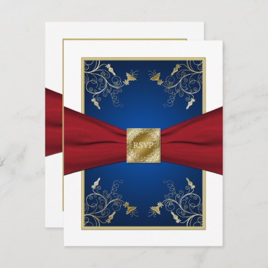 Rode, Witte en Blauwe Bloemen RSVP Kaart (Voorkant / Achterkant)