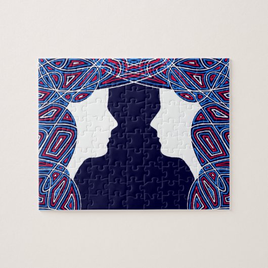 Rode, witte en blauwe dames legpuzzel (Horizontaal)