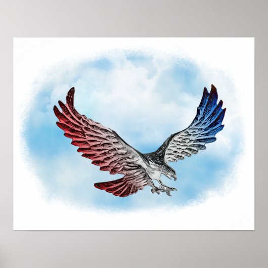 Rode Witte en Blauwe Eagle in de wolken Poster (Voorkant)