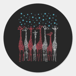 Rode Witte en Blauwe Giraffes 4 juli Ronde Sticker