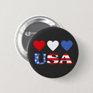 Rode Witte en Blauwe Harten USA Vlag Ronde Button 5,7 Cm