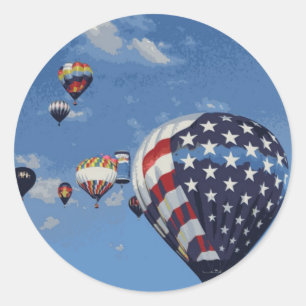 Rode, Witte en Blauwe Hete Luchtballon Ronde Sticker