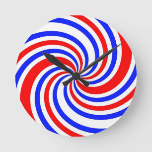 Rode, witte en blauwe kronkels ronde klok