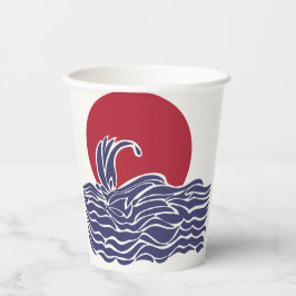 Rode, witte en blauwe oceaan zonsondergang & golve papieren bekers