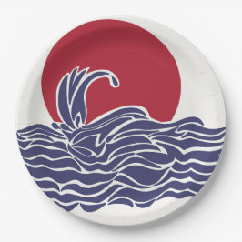 Rode, witte en blauwe oceaan zonsondergang & golve papieren bordje
