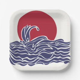 Rode, witte en blauwe oceaan zonsondergang & golve papieren bordje