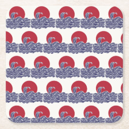 Rode, witte en blauwe oceaan zonsondergang & golve vierkante kartonnen onderzetter