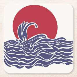Rode, witte en blauwe oceaan zonsondergang & golve vierkante kartonnen onderzetter