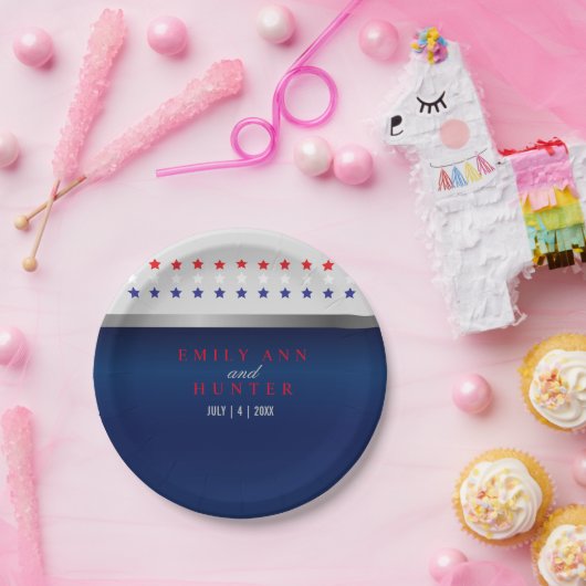 Rode, witte en blauwe patriottische sterren papieren bordje (Feest)