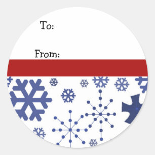 Rode Witte en Blauwe Sneeuwvlokstickers Ronde Sticker