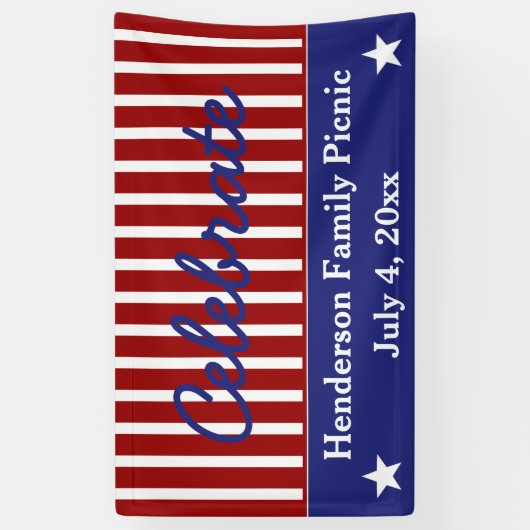 Rode witte en blauwe sterren en strips op maat spandoek (Verticaal)