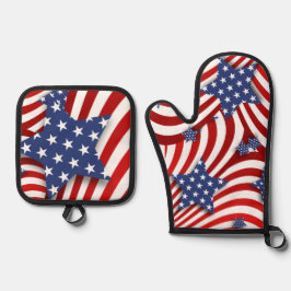 Rode, witte en blauwe sterren & strepen ovenwant & pannenlap set