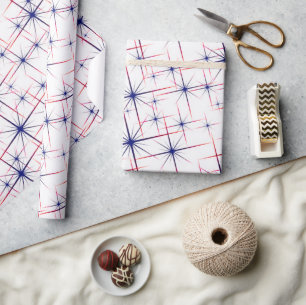 Rode witte en blauwe sterrenexplosies cadeaupapier