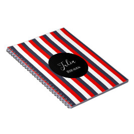 Rode, witte en blauwe strepen aangepaste naam notitieboek