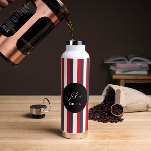 Rode, witte en blauwe strepen aangepaste naam waterfles (Koffie)