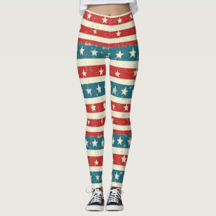 rode, witte en blauwe strepen met sterren leggings