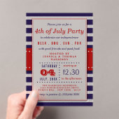 Rode, witte en blauwe strepen op 4 juli acryl uitnodigingen (Insitu (Draagbaar))