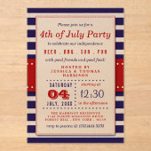 Rode, witte en blauwe strepen op 4 juli acryl uitnodigingen (Voorkant)
