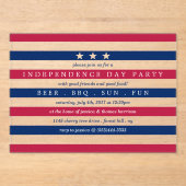 Rode, witte en blauwe strepen op 4 juli acryl uitnodigingen (Voorkant)