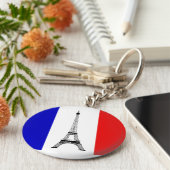Rode witte en blauwe vlag van Frankrijk en Eiffelt Sleutelhanger (Zijkant)