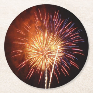 Rode, Witte en Blauwe Vuurwerk I Patriotisch Ronde Kartonnen Onderzetter