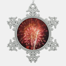 Rode, Witte en Blauwe Vuurwerk II Patriottisch Tin Sneeuwvlok Ornament
