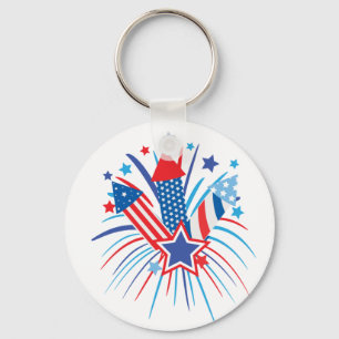 Rode, witte en blauwe vuurwerk sleutelhanger